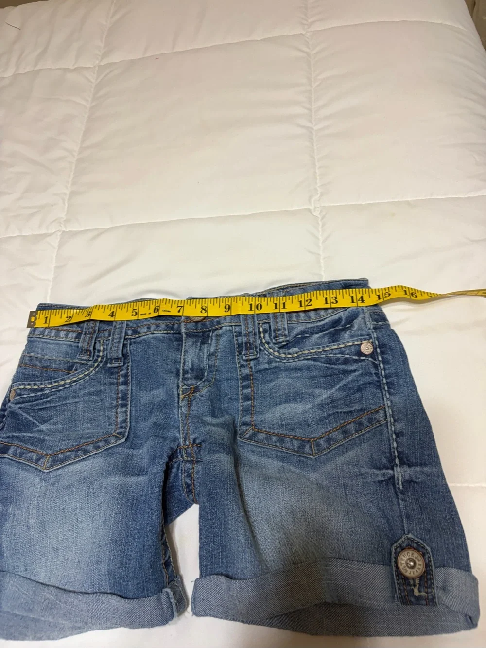 Truce dark blue denim shorts with roll cuff hem